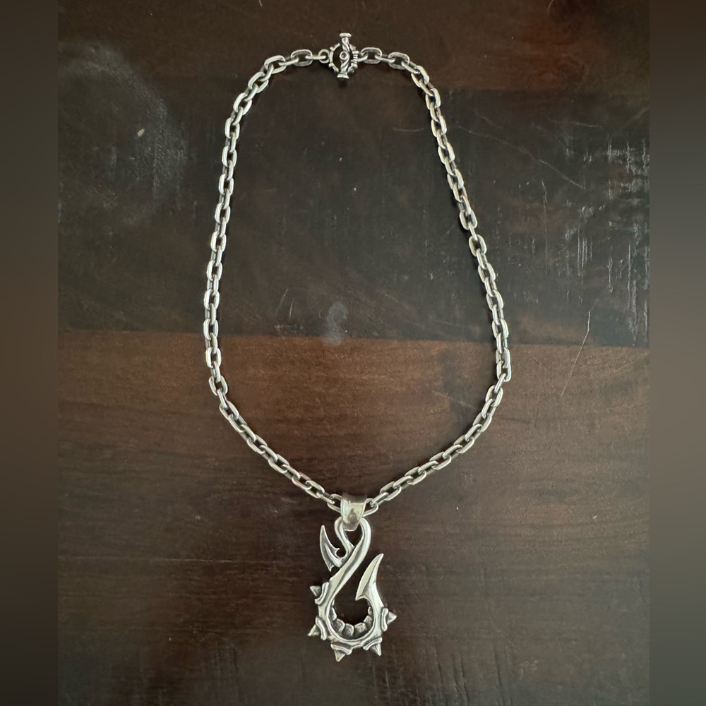 Travis Walker Double Cross Fish Hook Pendant with Chain in Solid Sterling Silver - Picture 2 of 9